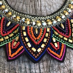 Unique Beaded Statement Piece Necklace with Studs